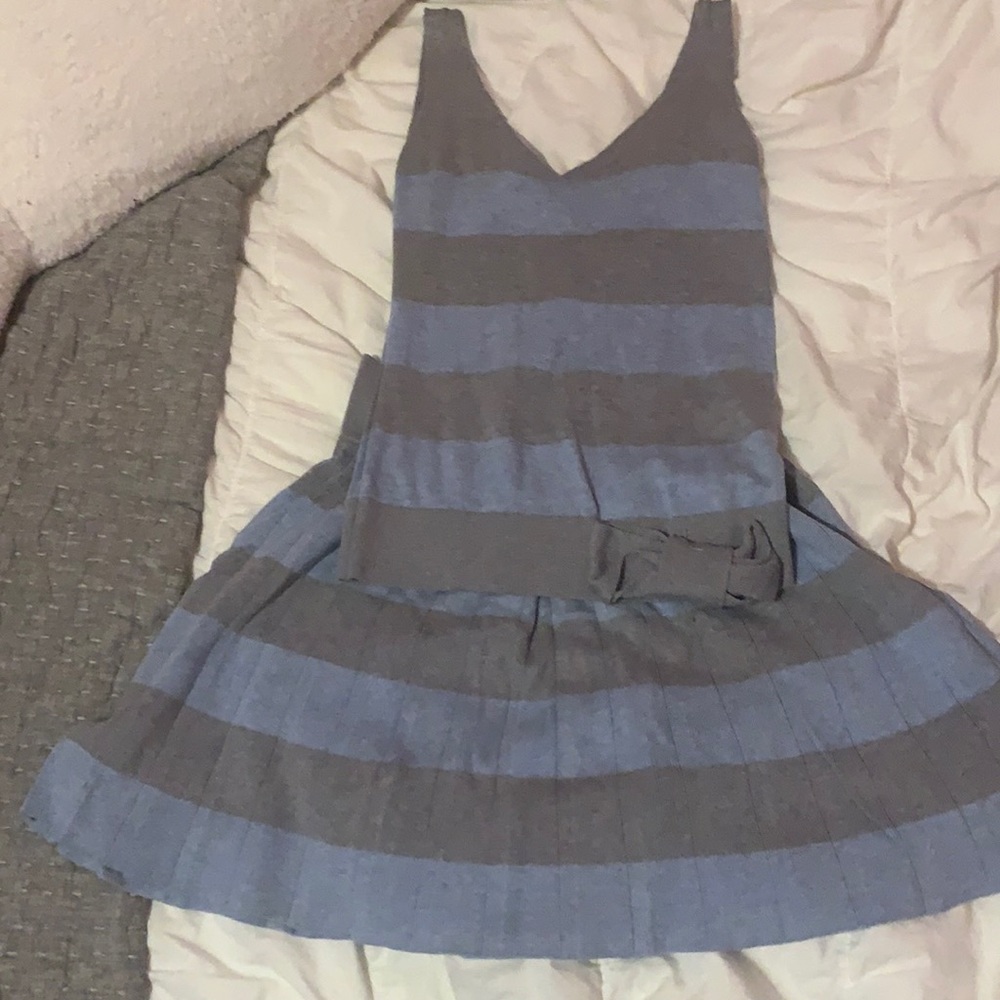 RED Valentino Matching Top and Skirt Set | Grey & Blue Stripes | Good Condition